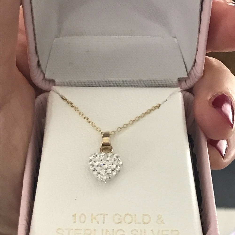 10k GOLD plated Heart Pave Necklace 925 silver - Picture 7 of 13